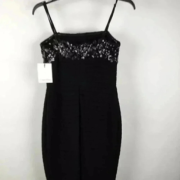 Calvin Klein Jet Black Polyester Sequin Bust Shutter Pleat Dress sz 4 - Picture 2 of 6